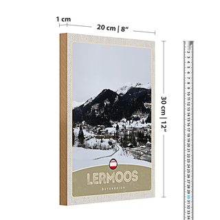 Holzschild Reise 20x30cm Lermoos Österreich Wälder Winterzeit