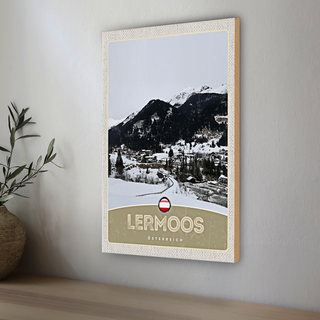 Holzschild Reise 20x30cm Lermoos Österreich Wälder Winterzeit