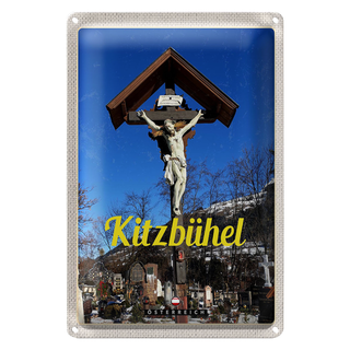 Blechschild Reise 20x30cm Kitzbühel Österreich Jesus Skulptur