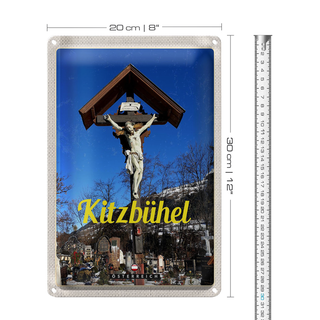 Blechschild Reise 20x30cm Kitzbühel Österreich Jesus Skulptur