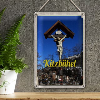 Blechschild Reise 20x30cm Kitzbühel Österreich Jesus Skulptur