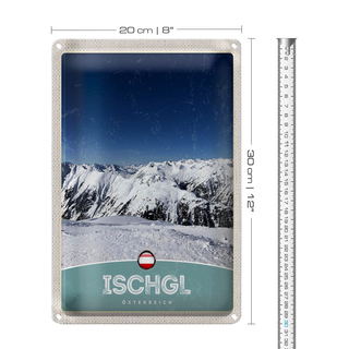 Blechschild Reise 20x30cm Ischgl Östereich Winter Wälder Urlaub