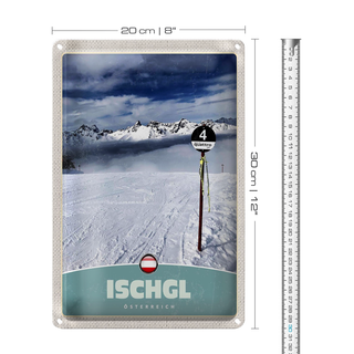 Blechschild Reise 20x30cm Ischgl Östereich Schnee Berge Urlaub