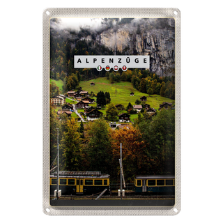 Blechschild Reise 20x30cm Alpenzüge Schweiz Bahn Tal Häuser