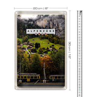 Blechschild Reise 20x30cm Alpenzüge Schweiz Bahn Tal Häuser