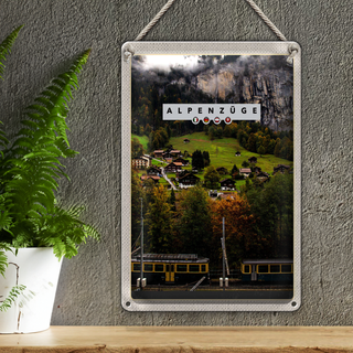 Blechschild Reise 20x30cm Alpenzüge Schweiz Bahn Tal Häuser