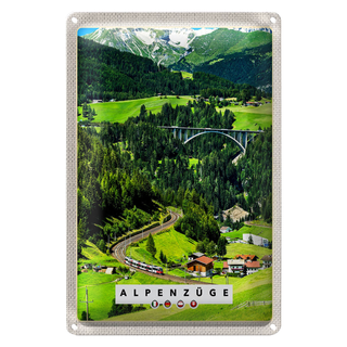 Blechschild Reise 20x30cm Alpenzüge Schweiz Österreich Brücke