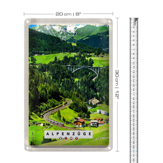 Blechschild Reise 20x30cm Alpenzüge Schweiz Österreich Brücke