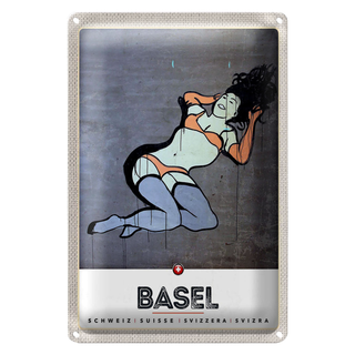 Blechschild Reise 20x30cm Basel Schweiz nackte Frau Graffiti