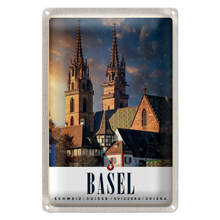 Blechschild Reise 20x30cm Basel Schweiz Kirche Architekur Urlaub