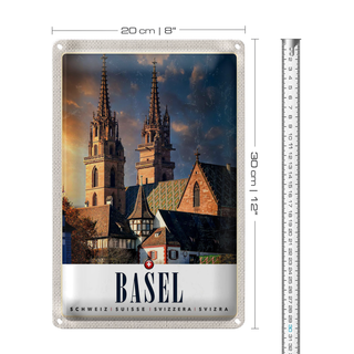 Blechschild Reise 20x30cm Basel Schweiz Kirche Architekur Urlaub