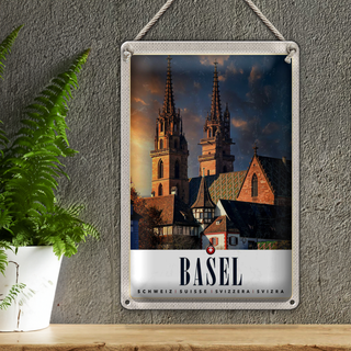Blechschild Reise 20x30cm Basel Schweiz Kirche Architekur Urlaub