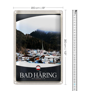 Blechschild Reise 20x30cm Bad Häring Österreich Schnee Winter