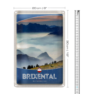 Blechschild Reise 20x30cm Brixental Österreich Himmel Wälder