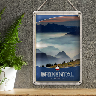 Blechschild Reise 20x30cm Brixental Österreich Himmel Wälder