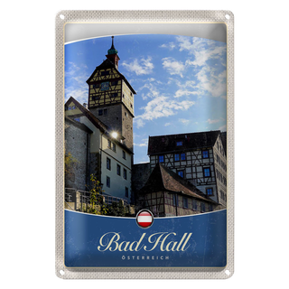 Blechschild Reise 20x30cm Bad Hall Gebäude Mittelalter Urlaub