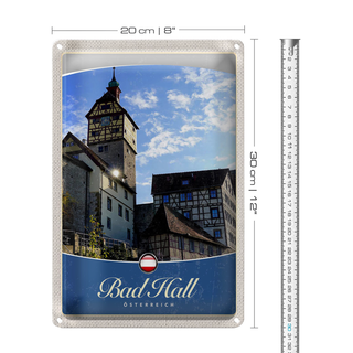 Blechschild Reise 20x30cm Bad Hall Gebäude Mittelalter Urlaub
