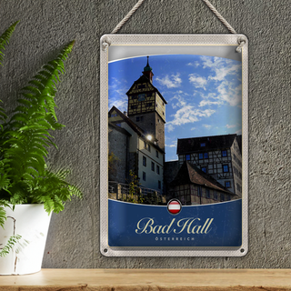 Blechschild Reise 20x30cm Bad Hall Gebäude Mittelalter Urlaub