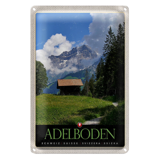 Blechschild Reise 20x30cm Adelboden Schweiz Wälder Häuschen