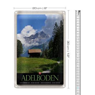 Blechschild Reise 20x30cm Adelboden Schweiz Wälder Häuschen
