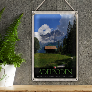 Blechschild Reise 20x30cm Adelboden Schweiz Wälder Häuschen