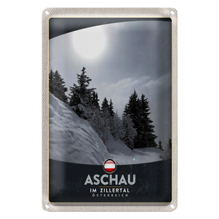 Blechschild Reise 20x30cm Aschau im Zillertal Österreich Schnee