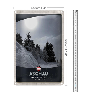 Blechschild Reise 20x30cm Aschau im Zillertal Österreich Schnee