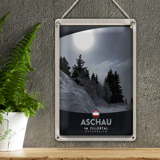 Blechschild Reise 20x30cm Aschau im Zillertal Österreich Schnee