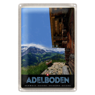 Blechschild Reise 20x30cm Adelboden Schweiz Aussicht Gebirge