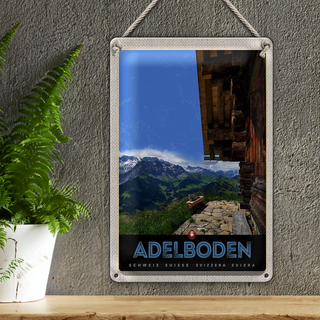 Blechschild Reise 20x30cm Adelboden Schweiz Aussicht Gebirge
