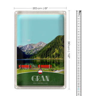 Blechschild Reise 20x30cm Grän Österreich rote Bank Wälder Natur