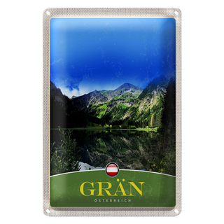 Blechschild Reise 20x30cm Grän Österreich Wälder See Natur Berg