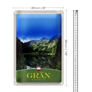 Blechschild Reise 20x30cm Grän Österreich Wälder See Natur Berg