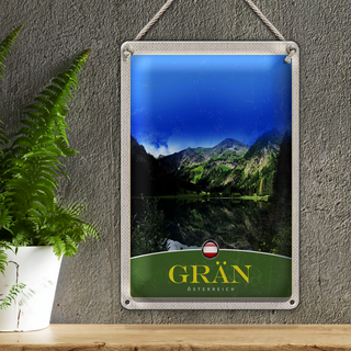 Blechschild Reise 20x30cm Grän Österreich Wälder See Natur Berg