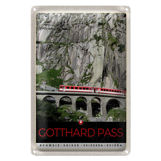 Blechschild Reise 20x30cm Gotthard Pass Schweiz rote Lokomotive