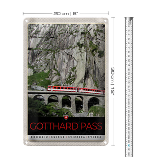 Blechschild Reise 20x30cm Gotthard Pass Schweiz rote Lokomotive