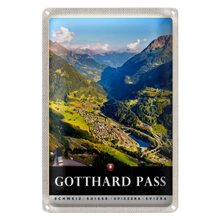 Blechschild Reise 20x30cm Gotthard Pass Wanderung Natur Wälder