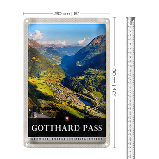 Blechschild Reise 20x30cm Gotthard Pass Wanderung Natur Wälder