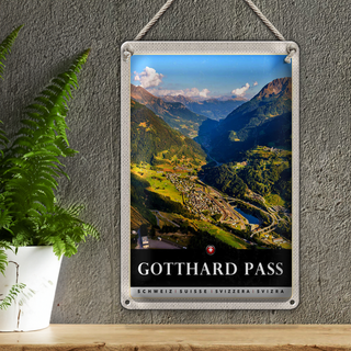 Blechschild Reise 20x30cm Gotthard Pass Wanderung Natur Wälder