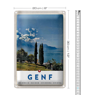 Blechschild Reise 20x30cm Genf Schweiz See Natur Himmel Urlaub