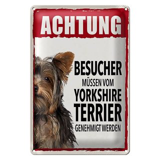 Blechschild Achtung Besucher 20x30cm Yorkshire Terrier