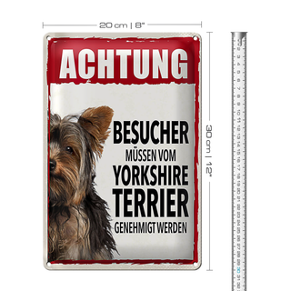 Blechschild Achtung Besucher 20x30cm Yorkshire Terrier