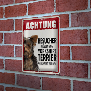 Blechschild Achtung Besucher 20x30cm Yorkshire Terrier