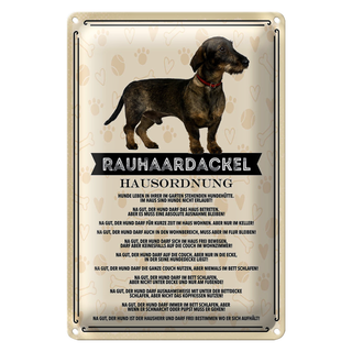 Blechschild Spruch 20x30cm Rauhaardackel Hausordnung