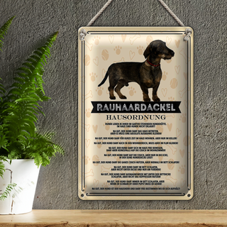 Blechschild Spruch 20x30cm Rauhaardackel Hausordnung