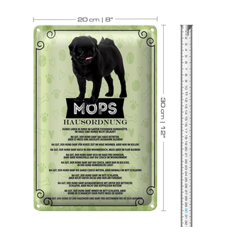Blechschild Spruch 20x30cm Mops Hausordnung