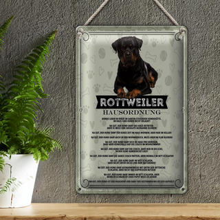 Blechschild Spruch 20x30cm Rottweiler Hausordnung