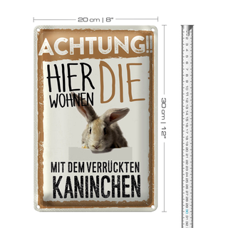 Blechschild Spruch 20x30cm Achtung hier Kaninchen