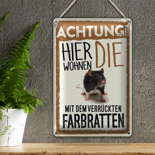 Blechschild Spruch 20x30cm Achtung hier Farbratten