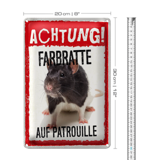 Blechschild Spruch 20x30cm Achtung Farbratte auf Patrouille